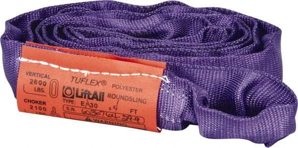 Lift-All - 4' Long x 1" Wide, 2,600 Lb Vertical Capacity, Polyester Web Sling - 2,100 Lb Choker Capacity, 5/8" Diam Chain, Purple - Industrial Tool & Supply