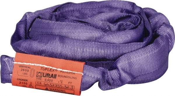 Lift-All - 8' Long x 1" Wide, 2,600 Lb Vertical Capacity, Polyester Web Sling - 2,100 Lb Choker Capacity, 5/8" Diam Chain, Purple - Industrial Tool & Supply
