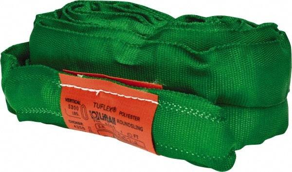 Lift-All - 10' Long x 1-3/8" Wide, Polyester Web Sling - 4,200 Lb Choker Capacity, 7/8" Diam Chain, Green - Industrial Tool & Supply