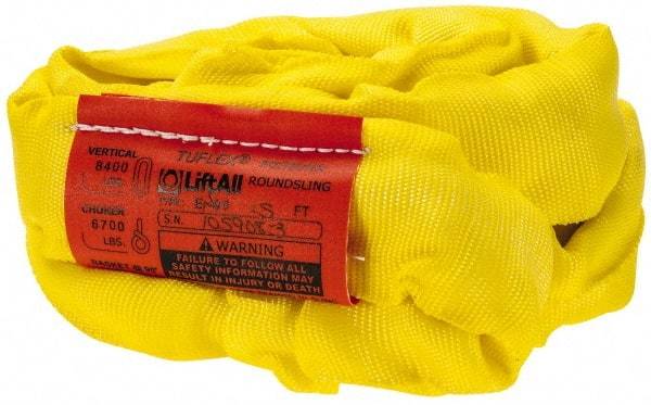 Lift-All - 5' Long x 1-3/4" Wide, Polyester Web Sling - 6,700 Lb Choker Capacity, 1-1/8" Diam Chain, Yellow - Industrial Tool & Supply