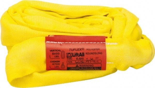 Lift-All - 6' Long x 1-3/4" Wide, Polyester Web Sling - 6,700 Lb Choker Capacity, 1-1/8" Diam Chain, Yellow - Industrial Tool & Supply
