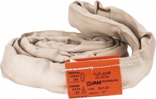 Lift-All - 4' Long x 4" Wide, Polyester Web Sling - 8,500 Lb Choker Capacity, 1-1/8" Diam Chain, Tan - Industrial Tool & Supply