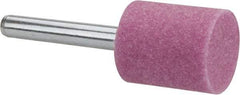 Tru-Maxx - 3/4" Head Diam x 1" Thickness, W205, Cylinder End, Aluminum Oxide Mounted Point - Pink, Medium Grade, 60 Grit, 32,950 RPM - Industrial Tool & Supply