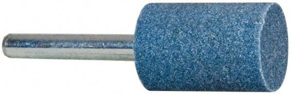 Tru-Maxx - 3/4" Head Diam x 1-1/4" Thickness, W206, Cylinder End, Aluminum Oxide Mounted Point - Blue, Medium Grade, 60 Grit, 30,000 RPM - Industrial Tool & Supply