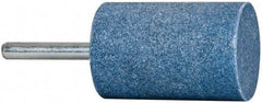 Tru-Maxx - 1-1/4" Head Diam x 2" Thickness, W232, Cylinder End, Aluminum Oxide Mounted Point - Blue, Medium Grade, 60 Grit, 14,250 RPM - Industrial Tool & Supply