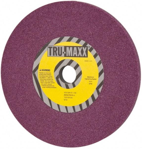 Tru-Maxx - 10" Diam x 1-1/4" Hole x 3/4" Thick, J Hardness, 46 Grit Surface Grinding Wheel - Aluminum Oxide, Type 1, Coarse Grade, 3,250 Max RPM, No Recess - Industrial Tool & Supply