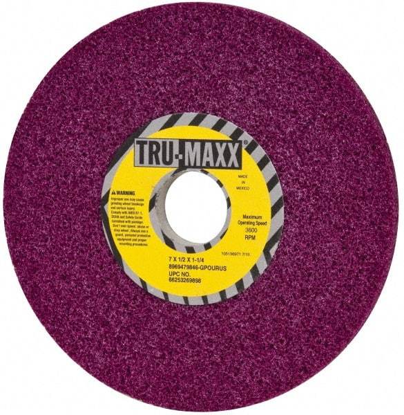 Tru-Maxx - 7" Diam x 1-1/4" Hole x 1/2" Thick, G Hardness, 46 Grit Surface Grinding Wheel - Aluminum Oxide, Type 1, Coarse Grade, 3,600 Max RPM, No Recess - Industrial Tool & Supply