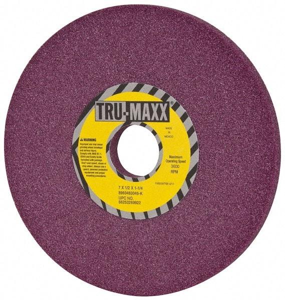 Tru-Maxx - 7" Diam x 1-1/4" Hole x 1/2" Thick, K Hardness, 46 Grit Surface Grinding Wheel - Aluminum Oxide, Type 1, Coarse Grade, 3,600 Max RPM, No Recess - Industrial Tool & Supply