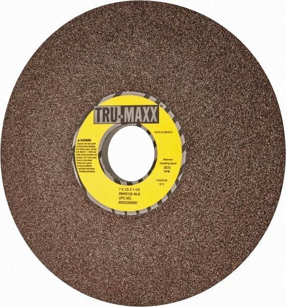 Tru-Maxx - 7" Diam, 1-1/4" Hole Size, 1/2" Overall Thickness, 46 Grit, Type 12 Tool & Cutter Grinding Wheel - Coarse Grade, Aluminum Oxide, K Hardness, 3,600 RPM - Industrial Tool & Supply