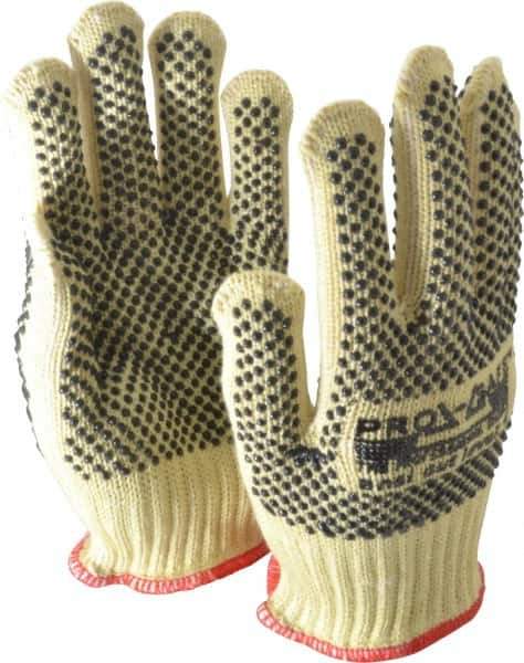 PRO-SAFE - Size S (7), ANSI Cut Lvl 4, PVC Coated Cut Resistant Gloves - Fully Coated Coated, ATA/Cotton Lining, Knit Wrist, Yellow/Black, Paired - Industrial Tool & Supply