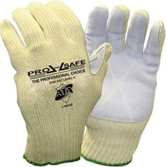 PRO-SAFE - Size M (8), ANSI Cut Lvl 5, Puncture Lvl 3, Abrasion Lvl 4, Grain Cowhide Cut & Puncture Resistant Gloves - 9.75" Long, Knit Wrist, Yellow/Gray, Paired - Industrial Tool & Supply