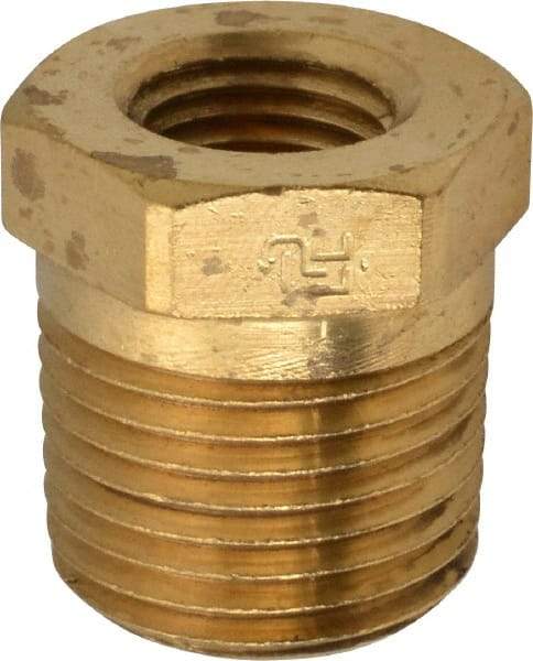 Parker - 1/2 Male Thread x 1/4 Female Thread, Brass Industrial Pipe Hex Bushing - MNPTF x FNPTF, 1,000 psi - Industrial Tool & Supply