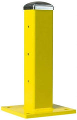 Steel King - Single 18 Inch High Center Steel Guard Rail Mount Post - Yellow, Powder Coated, 10 Inch Mounted Length x 10 Inch Mounted Width For Use with Steel King Railing - Industrial Tool & Supply