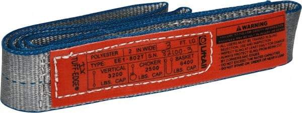 Lift-All - 3' Long x 2" Wide, 3,200 Lb Vertical Capacity, 1 Ply, Polyester Web Sling - 2,500 Lb Choker Capacity - Industrial Tool & Supply