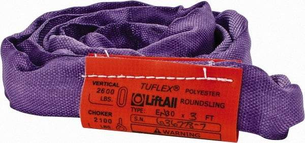 Lift-All - 3' Long x 3" Wide, 2,600 Lb Vertical Capacity, Polyester Web Sling - 2,100 Lb Choker Capacity, 5/8" Diam Chain, Purple - Industrial Tool & Supply
