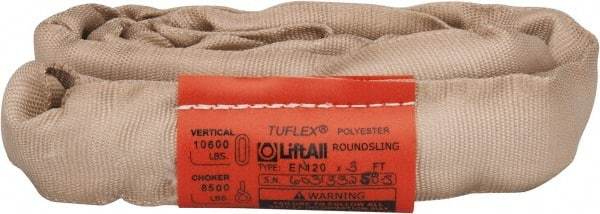 Lift-All - 3' Long x 3" Wide, 10,600 Lb Vertical Capacity, Polyester Web Sling - 8,500 Lb Choker Capacity, 1-1/8" Diam Chain, Tan - Industrial Tool & Supply
