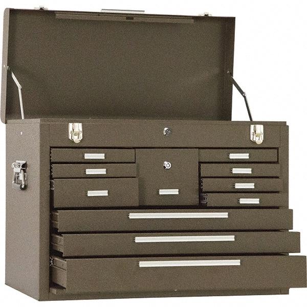 Kennedy - 11 Drawer Tool Chest - 28-1/8" Wide x 12-1/8" Deep x 18-7/8" High, Steel, Brown - Industrial Tool & Supply