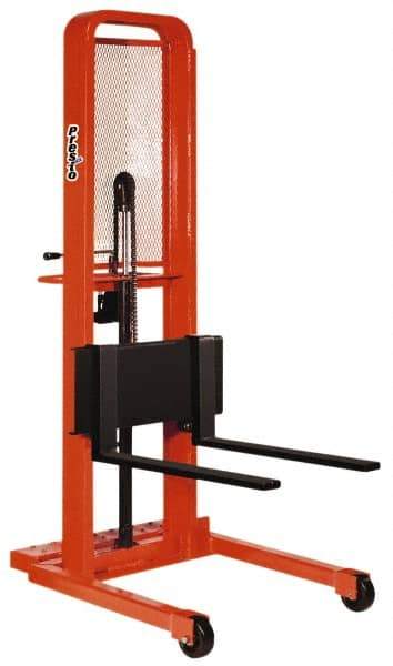 Presto Lifts - 2,000 Lb Capacity, 64" Lift Height, Adjustable Forks Base - Straddle Manually Operated Lift - Industrial Tool & Supply