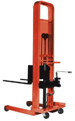 Presto Lifts - 2,000 Lb Capacity, 50" Lift Height, Adjustable Forks Base - Straddle Manually Operated Lift - 3-1/4" Minimum Operating Height - Industrial Tool & Supply