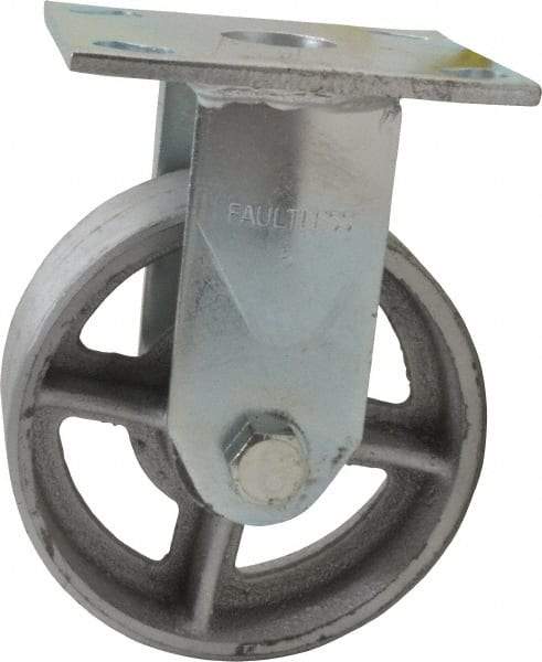 Albion - 5" Diam x 2" Wide x 6-1/2" OAH Top Plate Mount Rigid Caster - Semi-Steel, 900 Lb Capacity, Roller Bearing, 4 x 4-1/2" Plate - Industrial Tool & Supply