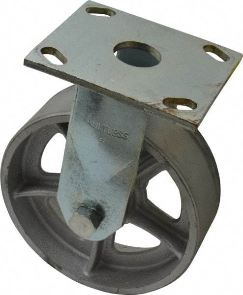 Albion - 6" Diam x 2" Wide x 7-1/4" OAH Top Plate Mount Rigid Caster - Semi-Steel, 900 Lb Capacity, Roller Bearing, 4 x 4-1/2" Plate - Industrial Tool & Supply