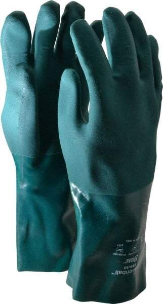 SHOWA - Size L (10), 14" Long, 30 mil Thick, Supported, PVC Chemical Resistant Gloves - Textured Finish, Cotton Jersey Lined, Gauntlet Cuff, ANSI Abrasion Level 4, ANSI Cut Level 1, ANSI Puncture Level 1, Green - Industrial Tool & Supply