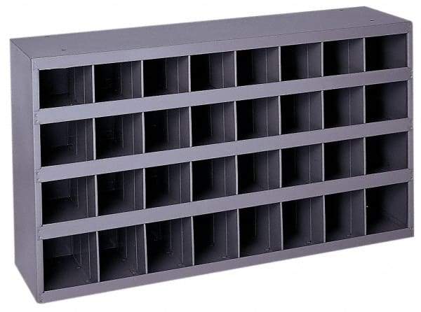 Durham - 32 Bin Bin Shelving Unit with Openings - 33-3/4 Inch Overall Width x 8-1/2 Inch Overall Depth x 19-1/4 Inch Overall Height, Gray Steel Bins - Industrial Tool & Supply