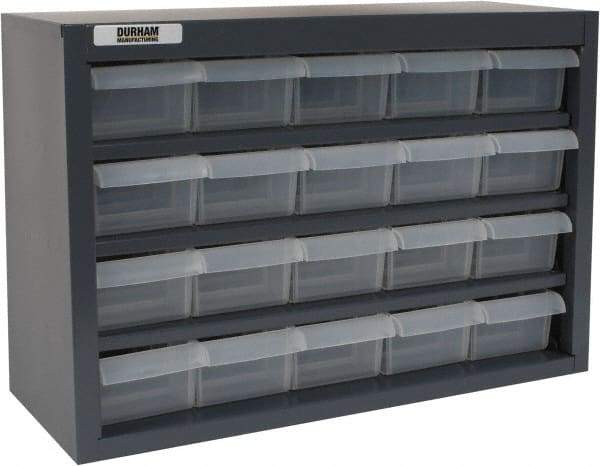 Durham - 20 Drawer, Small Parts Steel Storage Cabinet w/Plastic Drawers - 6-3/8" Deep x 16-3/4" Wide x 12" High - Industrial Tool & Supply