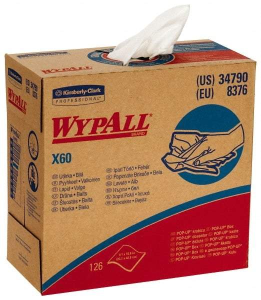 WypAll - X60 Dry Shop Towel/Industrial Wipes - Pop-Up, 16-3/4" x 9" Sheet Size, White - Industrial Tool & Supply