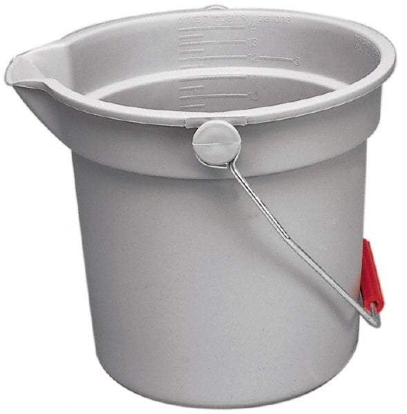 Rubbermaid - 14 Qt, 11-1/4" High, Plastic Round Gray Single Pail with Pour Spout - Handle Included, 12" Top Diam - Industrial Tool & Supply