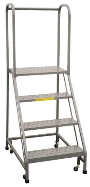 PW Platforms - 4 Step Ladder - Rolling Safety Ladder, 300 Lb Capacity, 40" Platform Height, 26" Base Width x 34" Base Depth - Industrial Tool & Supply