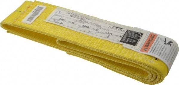 Made in USA - 3' Long x 3" Wide, 3,825 Lb Basket Capacity, 3,825 Lb Vertical Capacity, 1 Ply, Nylon Web Sling - 3,060 Lb Choker Capacity - Industrial Tool & Supply