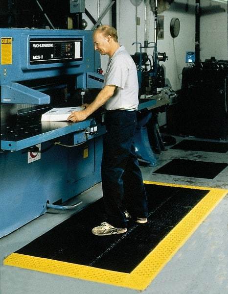 Notrax - 10' Long, Dry/Wet Environment, Anti-Fatigue Matting - Black with Yellow Borders, Vinyl with Vinyl Base, Beveled on 3 Sides - Industrial Tool & Supply