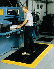 Notrax - 10' Long, Dry/Wet Environment, Anti-Fatigue Matting - Black with Yellow Borders, Vinyl with Vinyl Base, Beveled on 3 Sides - Industrial Tool & Supply