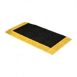 Notrax - 5' Long, Dry/Wet Environment, Anti-Fatigue Matting - Black with Yellow Borders, Vinyl with Vinyl Base, Beveled on 3 Sides - Industrial Tool & Supply