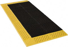 Notrax - 6' Long, Dry/Wet Environment, Anti-Fatigue Matting - Black with Yellow Borders, Vinyl with Vinyl Base, Beveled on 3 Sides - Industrial Tool & Supply