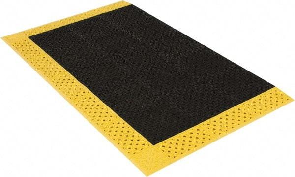 Notrax - 6' Long, Dry/Wet Environment, Anti-Fatigue Matting - Black with Yellow Borders, Vinyl with Vinyl Base, Beveled on 3 Sides - Industrial Tool & Supply