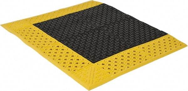 Notrax - 3' Long, Dry/Wet Environment, Anti-Fatigue Matting - Black with Yellow Borders, Vinyl with Vinyl Base, Beveled on 3 Sides - Industrial Tool & Supply
