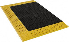 Notrax - 4' Long, Dry/Wet Environment, Anti-Fatigue Matting - Black with Yellow Borders, Vinyl with Vinyl Base, Beveled on 3 Sides - Industrial Tool & Supply