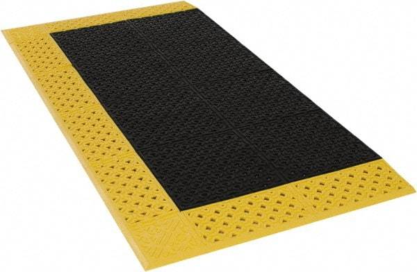 Notrax - 5' Long, Dry/Wet Environment, Anti-Fatigue Matting - Black with Yellow Borders, Vinyl with Vinyl Base, Beveled on 3 Sides - Industrial Tool & Supply