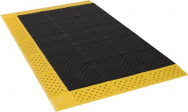 Notrax - 6' Long, Dry/Wet Environment, Anti-Fatigue Matting - Black with Yellow Borders, Vinyl with Vinyl Base, Beveled on 3 Sides - Industrial Tool & Supply