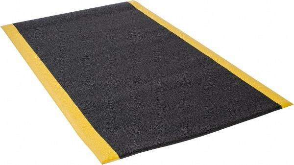 Wearwell - 5' Long x 3' Wide, Dry Environment, Anti-Fatigue Matting - Black with Yellow Borders, Urethane with Vinyl Sponge Base, Rounded on 4 Sides - Industrial Tool & Supply