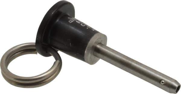 Jergens - 3/16" Diam, 1" Usable Length, Button Handle, Push Button Quick Release Pin - 2-1/8" Overall Length, Grade 17-4 Stainless Steel, Passivated Finish - Industrial Tool & Supply