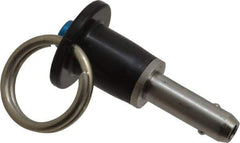 Jergens - 1/4" Diam, 1/2" Usable Length, Button Handle, Push Button Quick Release Pin - 1-3/4" Overall Length, Grade 17-4 Stainless Steel, Passivated Finish - Industrial Tool & Supply