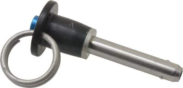 Jergens - 1/4" Diam, 1" Usable Length, Button Handle, Push Button Quick Release Pin - 2-1/8" Overall Length, Grade 17-4 Stainless Steel, Passivated Finish - Industrial Tool & Supply