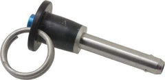 Jergens - 1/4" Diam, 1" Usable Length, Button Handle, Push Button Quick Release Pin - 2-1/8" Overall Length, Grade 17-4 Stainless Steel, Passivated Finish - Industrial Tool & Supply