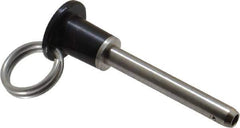 Jergens - 1/4" Diam, 1-1/2" Usable Length, Button Handle, Push Button Quick Release Pin - 2-3/4" Overall Length, Grade 17-4 Stainless Steel, Passivated Finish - Industrial Tool & Supply