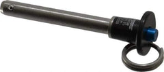 Jergens - 5/16" Diam, 2" Usable Length, Button Handle, Push Button Quick Release Pin - 3-1/4" Overall Length, Grade 17-4 Stainless Steel, Passivated Finish - Industrial Tool & Supply