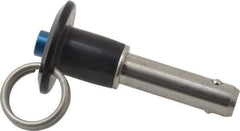 Jergens - 3/8" Diam, 1" Usable Length, Button Handle, Push Button Quick Release Pin - 2-1/2" Overall Length, Grade 17-4 Stainless Steel, Passivated Finish - Industrial Tool & Supply