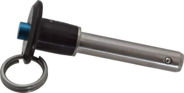 Jergens - 3/8" Diam, 1-1/2" Usable Length, Button Handle, Push Button Quick Release Pin - 3" Overall Length, Grade 17-4 Stainless Steel, Passivated Finish - Industrial Tool & Supply